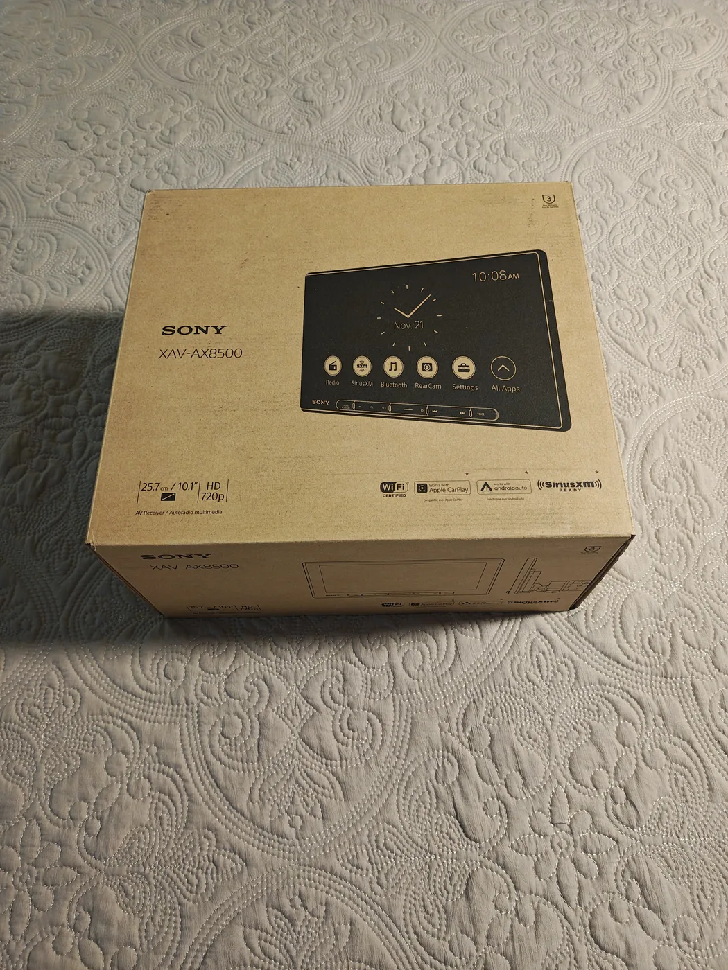 The box for the Sony XAV-AX8500 head unit